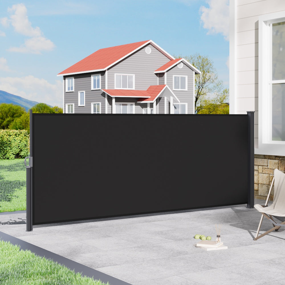 400cm Grey Retractable Privacy Side Awning 160cm High – UV Protection Wind Sun Shade for Garden or Patio